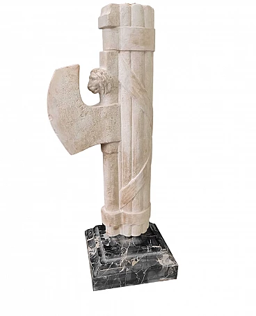 Stone fasces sculpture with Portoro black marble base