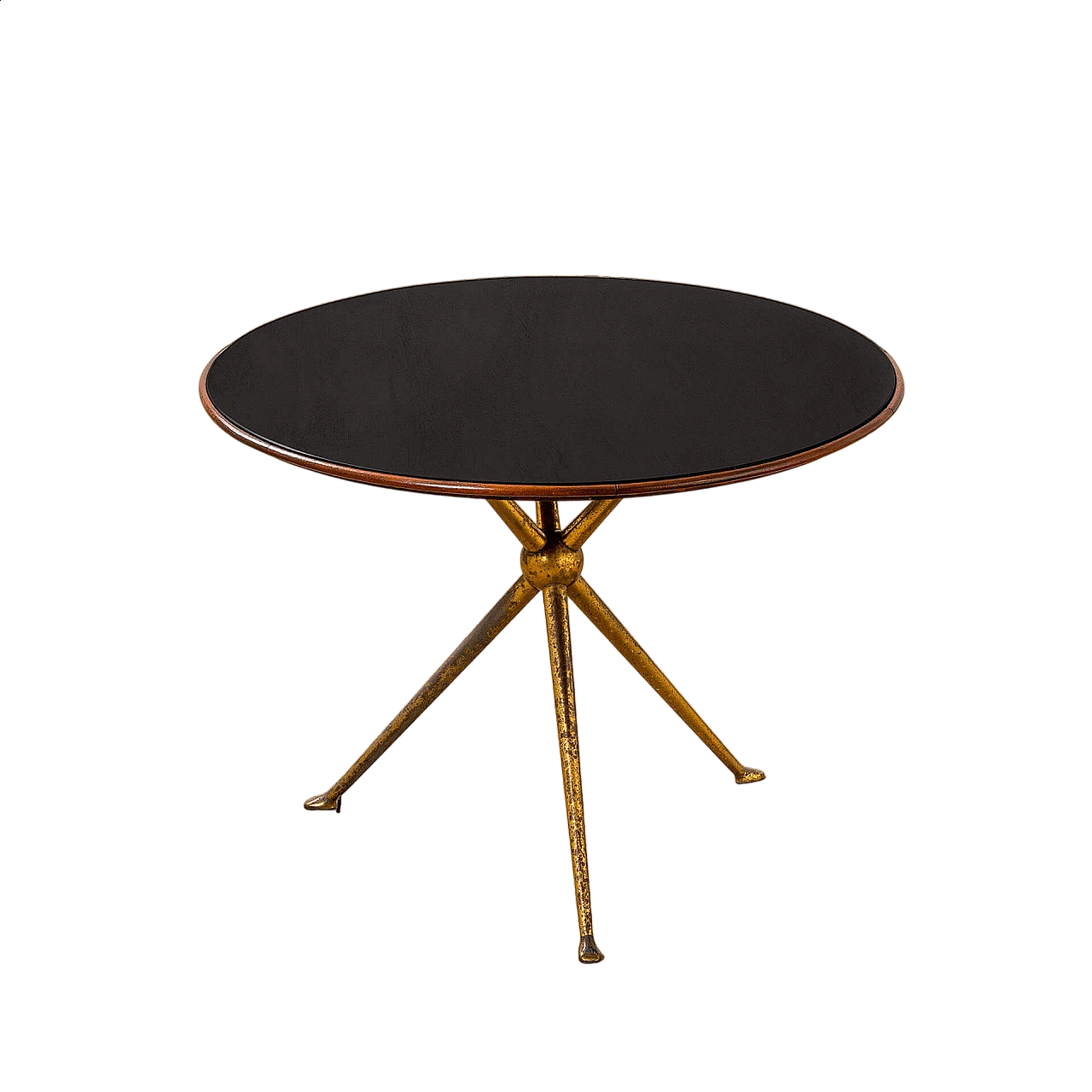Tavolo tripode in ottone, legno e vetro di Osvaldo Borsani per ABV, anni '50 8