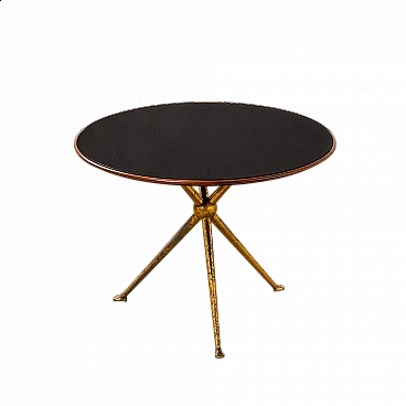 Tavolo tripode in ottone, legno e vetro di Osvaldo Borsani per ABV, anni '50