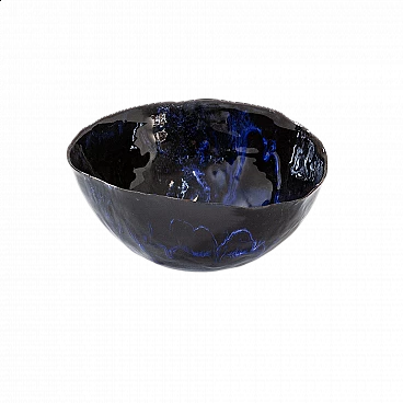 Blue glazed ceramic decorative bowl by Fausto Melotti, 1960s