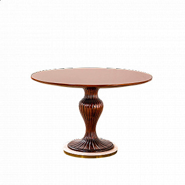 Round wood table with crystal top by Paolo Buffa, 1950s