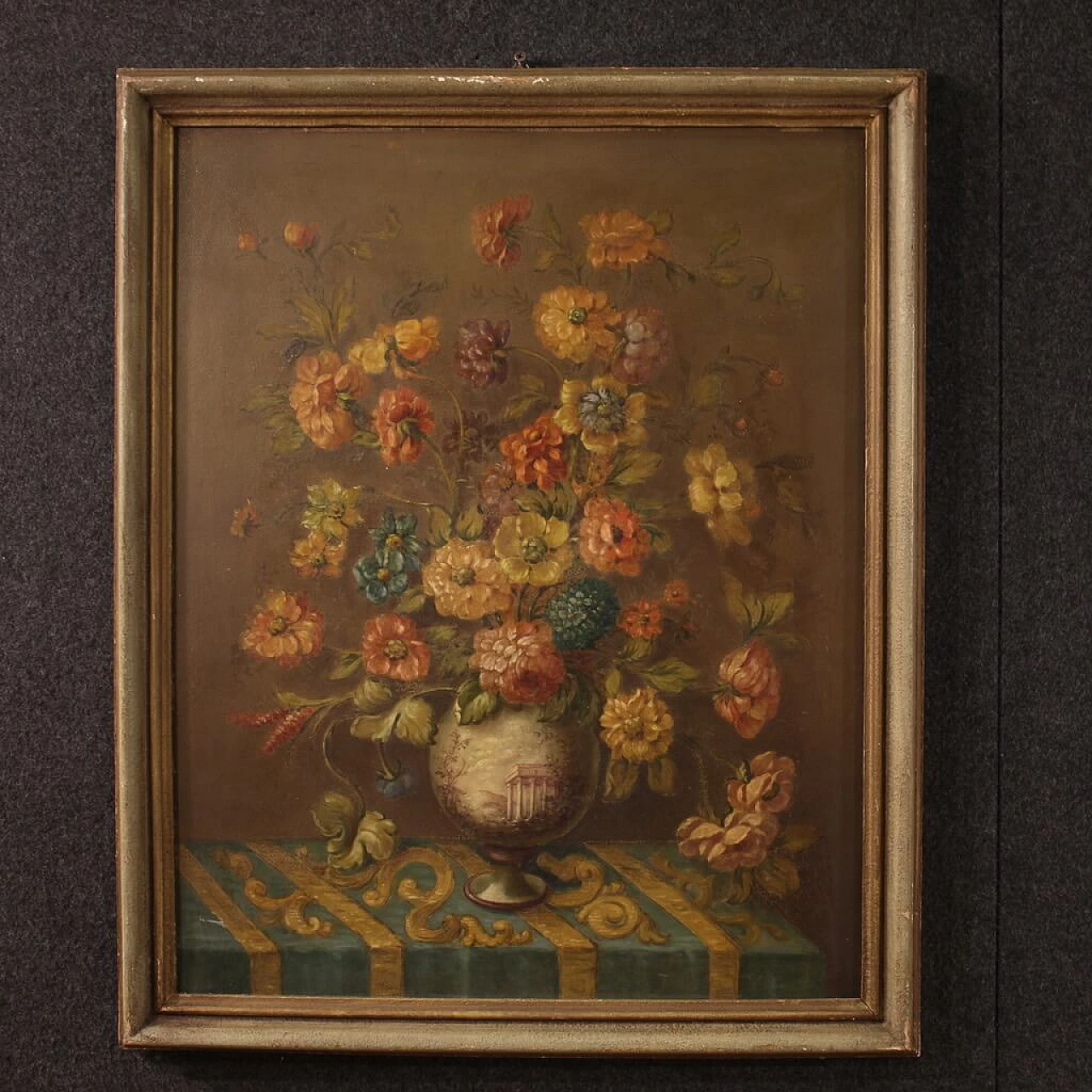 Natura morta con vaso di fiori, dipinto a olio su masonite 1