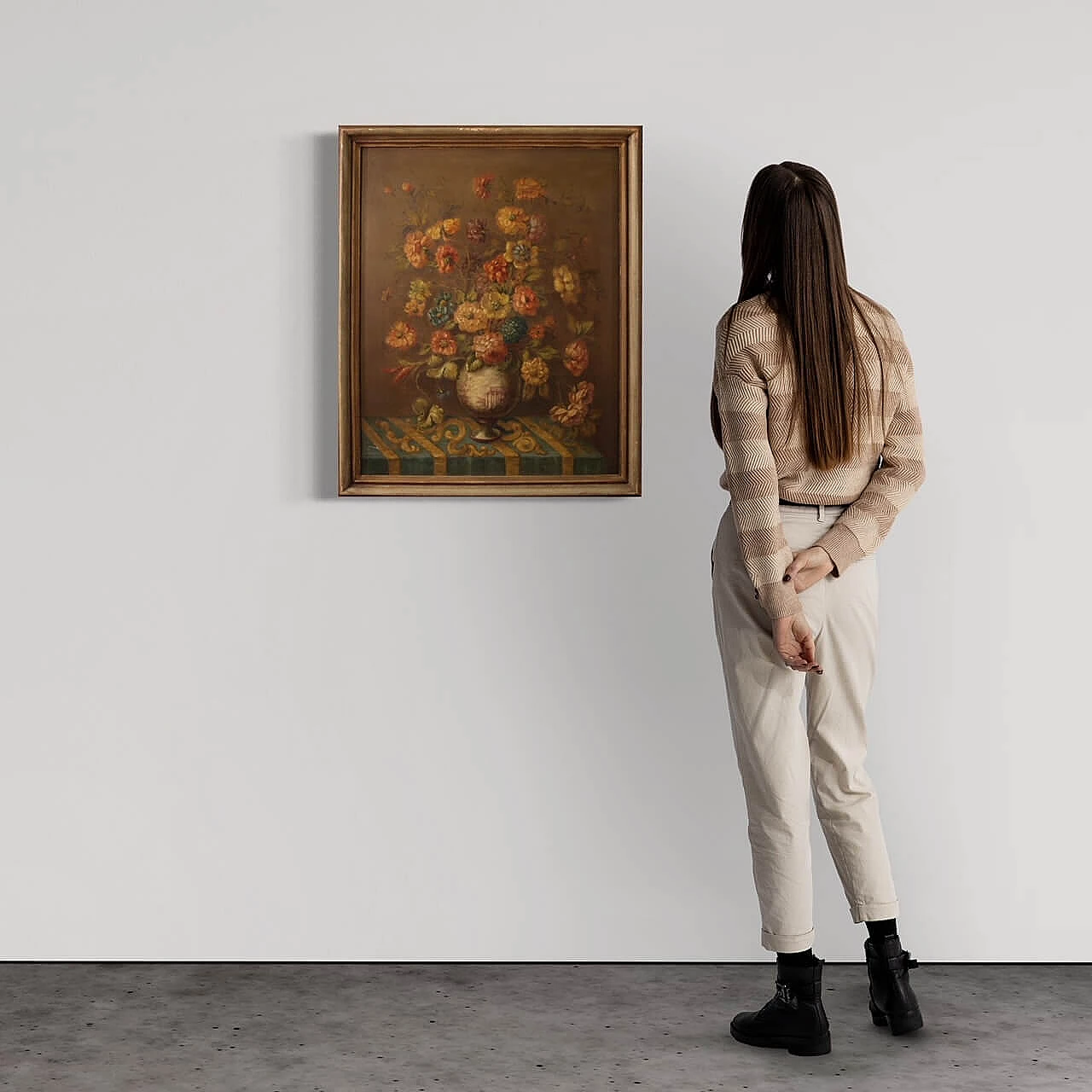 Natura morta con vaso di fiori, dipinto a olio su masonite 3