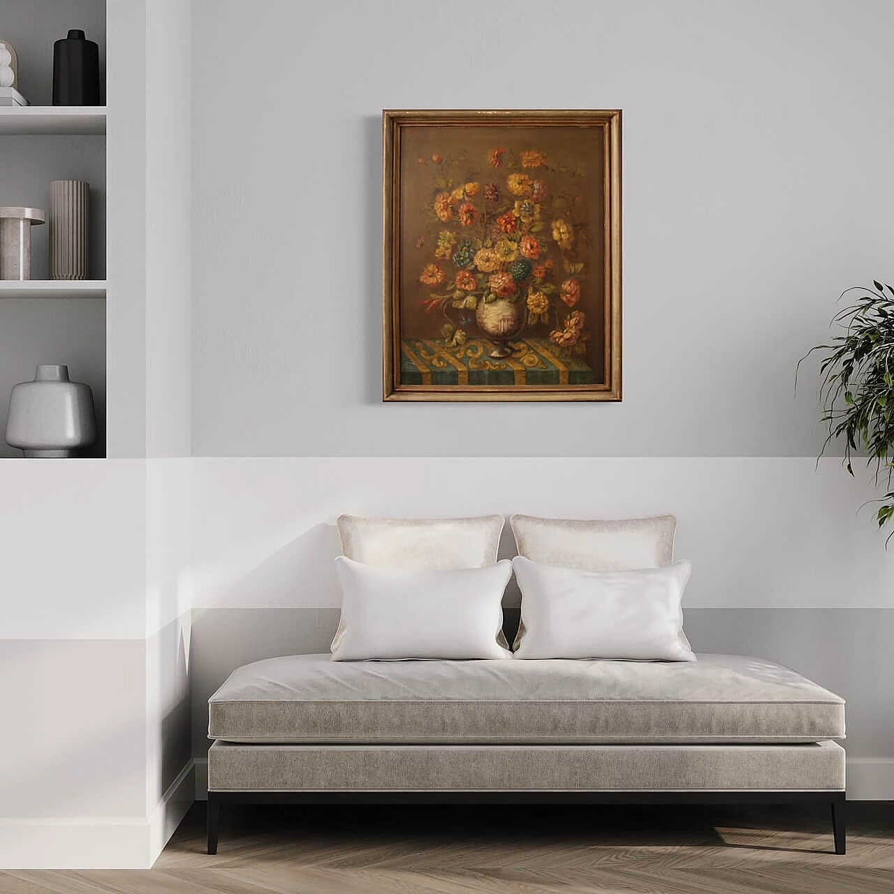 Natura morta con vaso di fiori, dipinto a olio su masonite 13