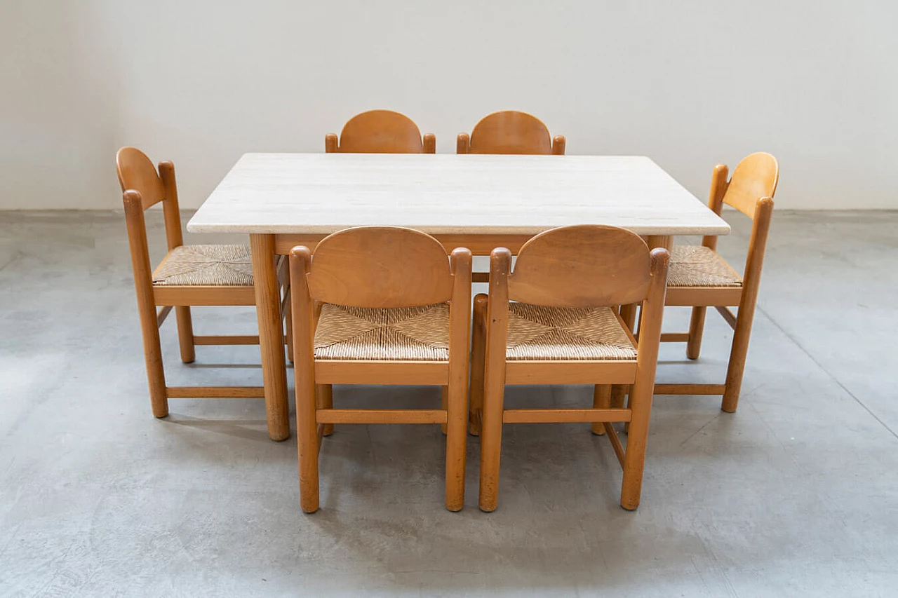 6 Sedie Padova e tavolo in rovere e marmo di Hank Lowenstein, anni '70 3