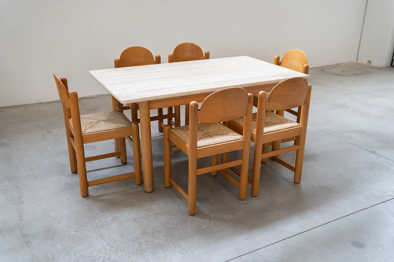 6 Sedie Padova e tavolo in rovere e marmo di Hank Lowenstein, anni '70 4