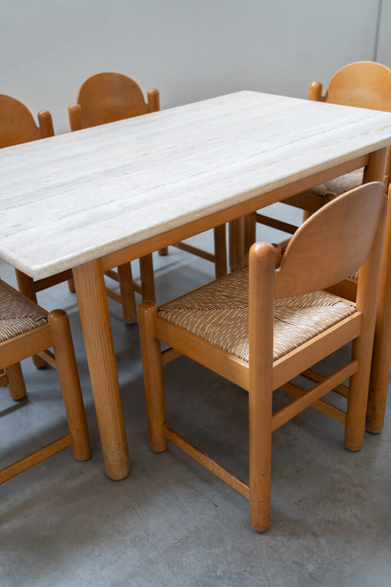 6 Padova chairs and oak and marble table by Hank Lowenstein, 1970s 6