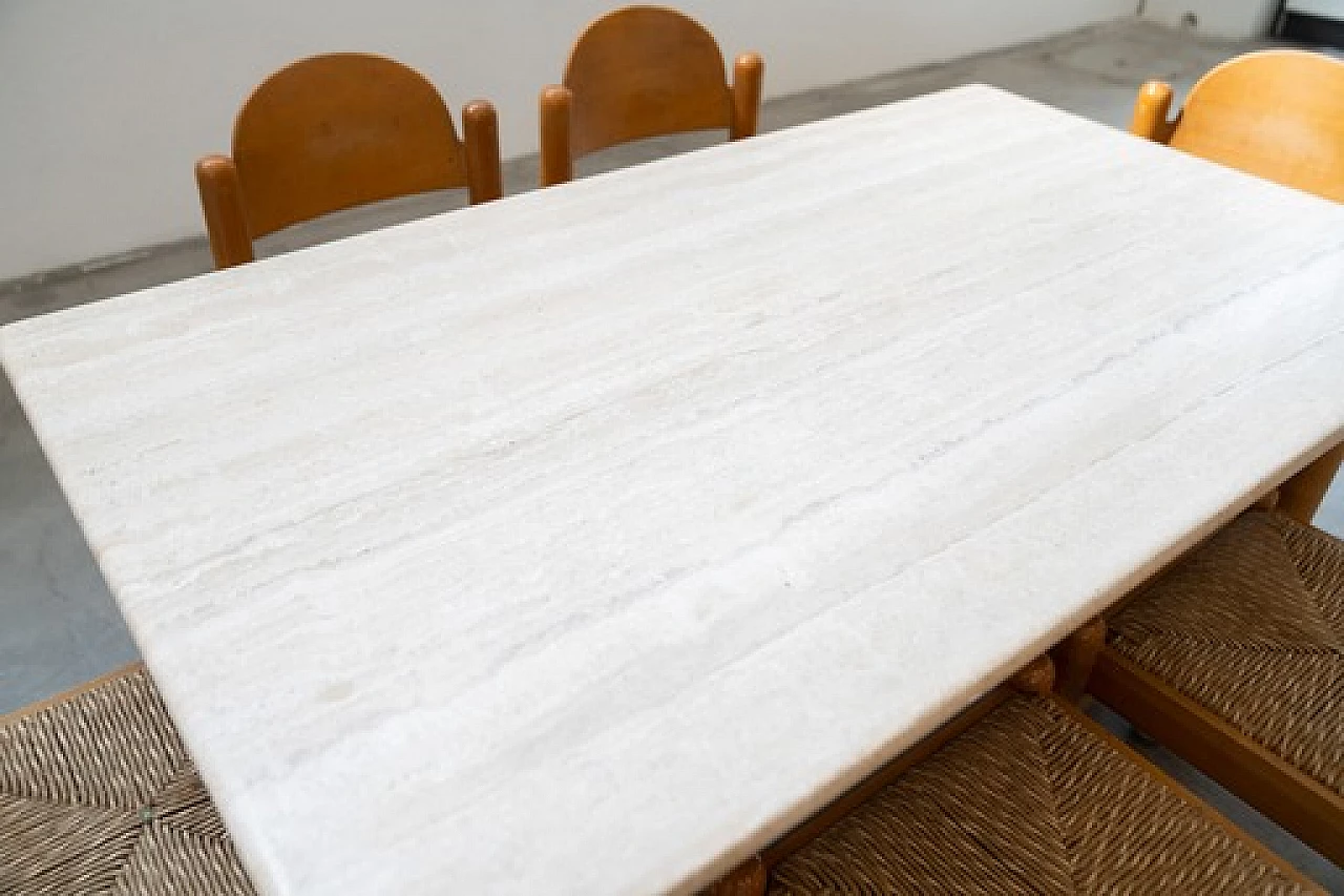 6 Sedie Padova e tavolo in rovere e marmo di Hank Lowenstein, anni '70 16
