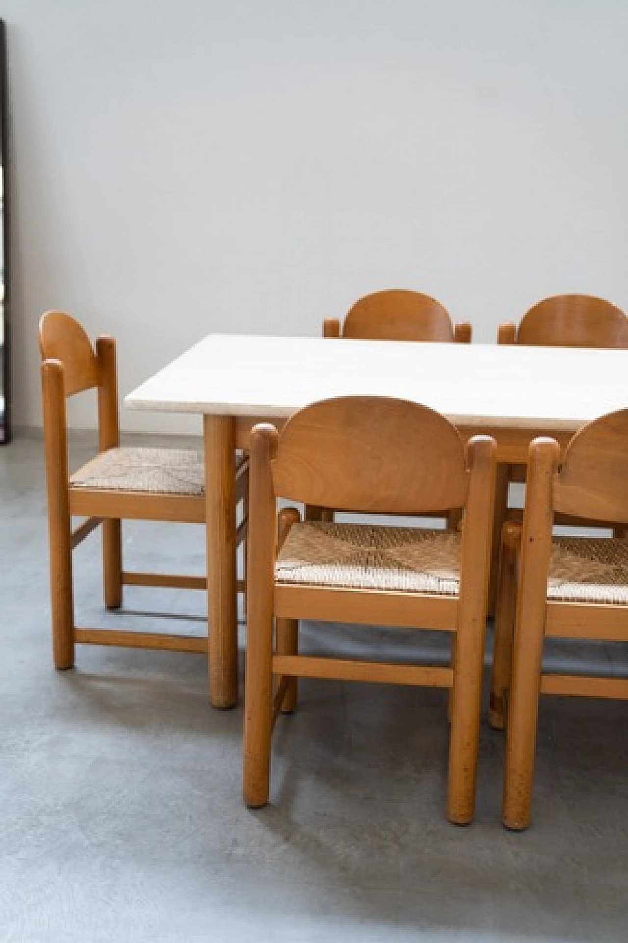 6 Sedie Padova e tavolo in rovere e marmo di Hank Lowenstein, anni '70 19