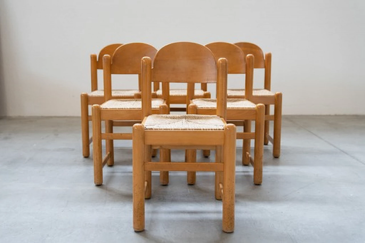 6 Sedie Padova e tavolo in rovere e marmo di Hank Lowenstein, anni '70 21