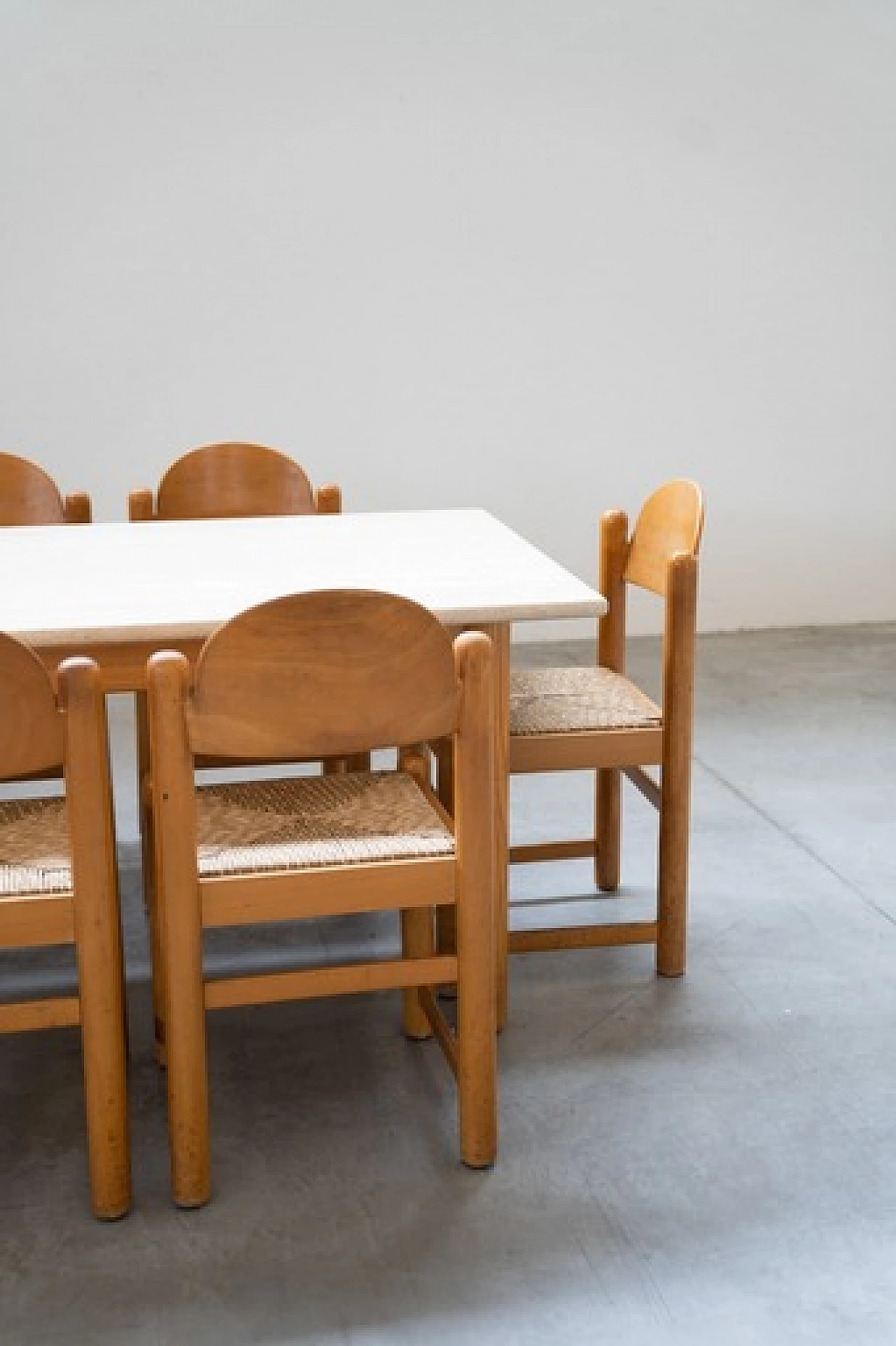 6 Sedie Padova e tavolo in rovere e marmo di Hank Lowenstein, anni '70 22