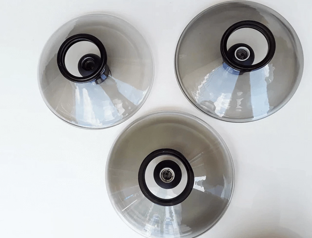 3 Smoked glass ceiling lamps by Giusto Toso for Leucos, 1970s 1