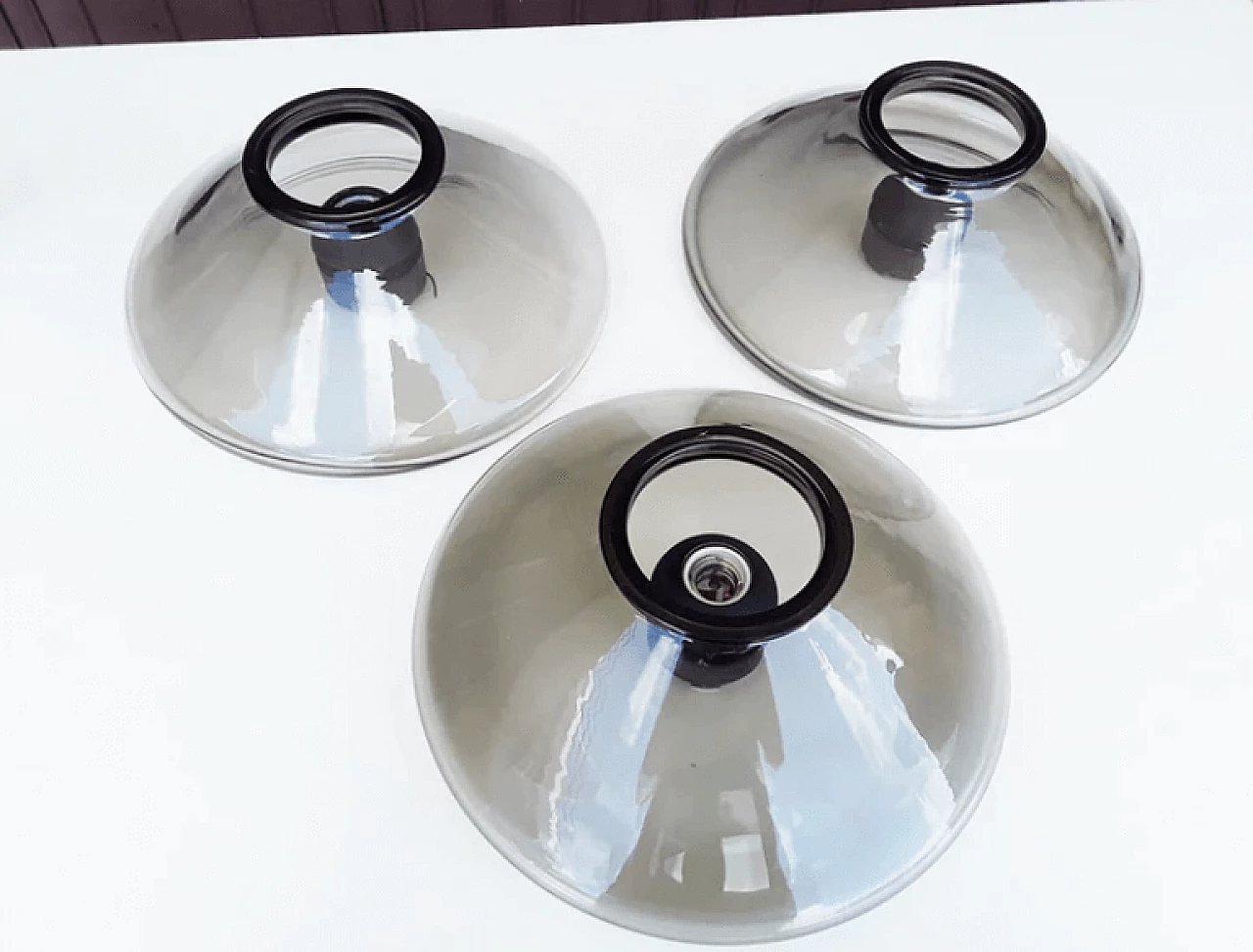 3 Smoked glass ceiling lamps by Giusto Toso for Leucos, 1970s 2