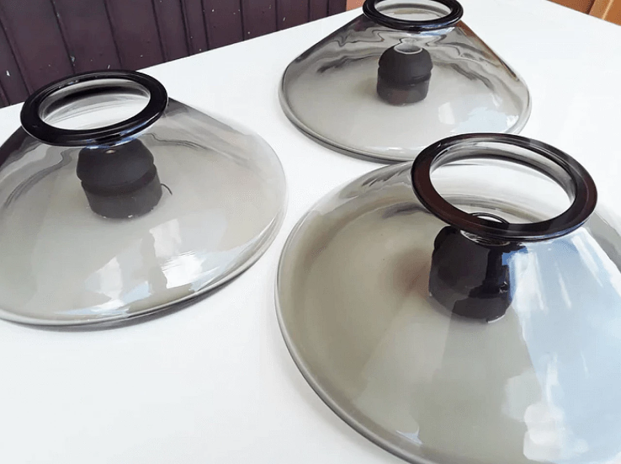 3 Smoked glass ceiling lamps by Giusto Toso for Leucos, 1970s 3