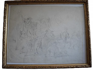 N. F. Habbe, carri nella campagna romana, disegno a matita su carta, 1858