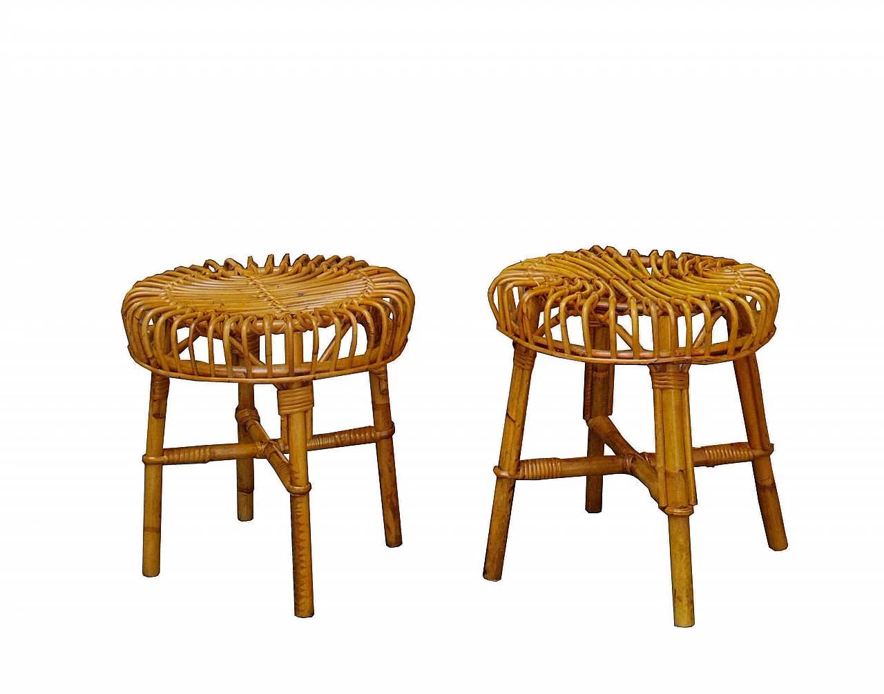Pair of rattan and bamboo stools by Franco Albini for Bonacina, 1960s 1