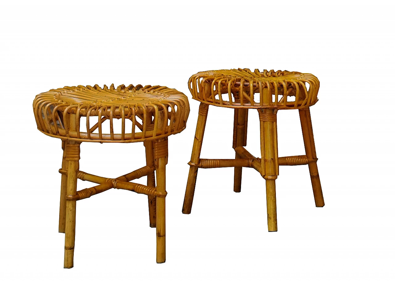 Pair of rattan and bamboo stools by Franco Albini for Bonacina, 1960s 2