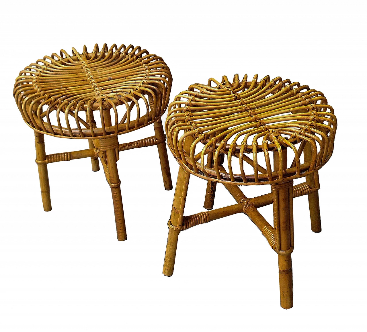 Pair of rattan and bamboo stools by Franco Albini for Bonacina, 1960s 3