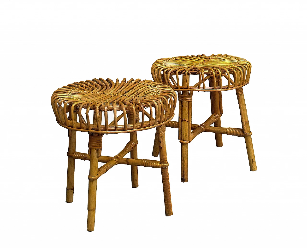 Pair of rattan and bamboo stools by Franco Albini for Bonacina, 1960s 4