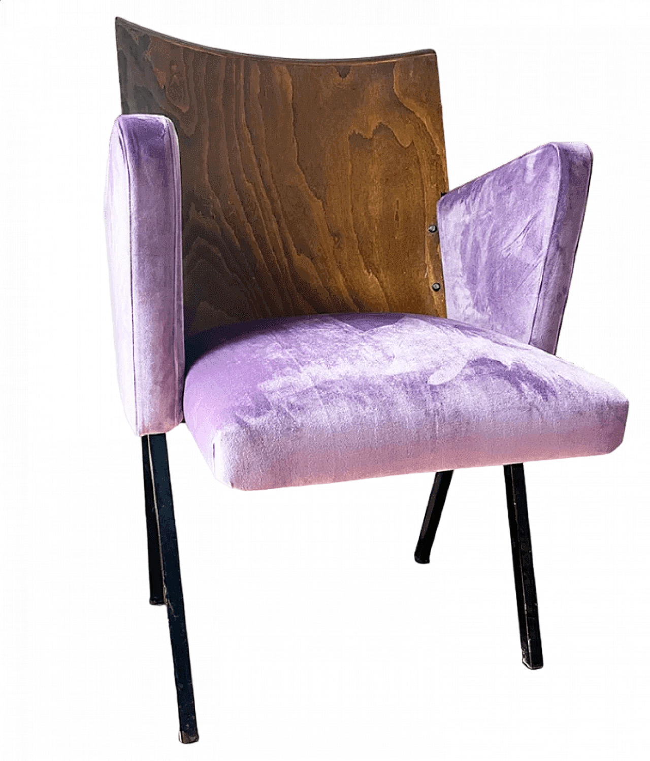 Mauve velvet theatre armchair, 1950s 6
