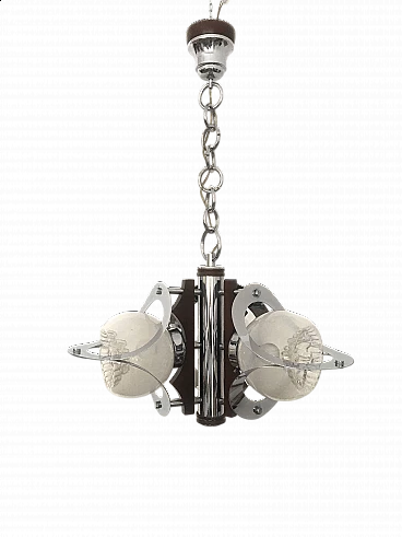 Steel and Murano glass ceiling lamp in Mazzega style, 1970s