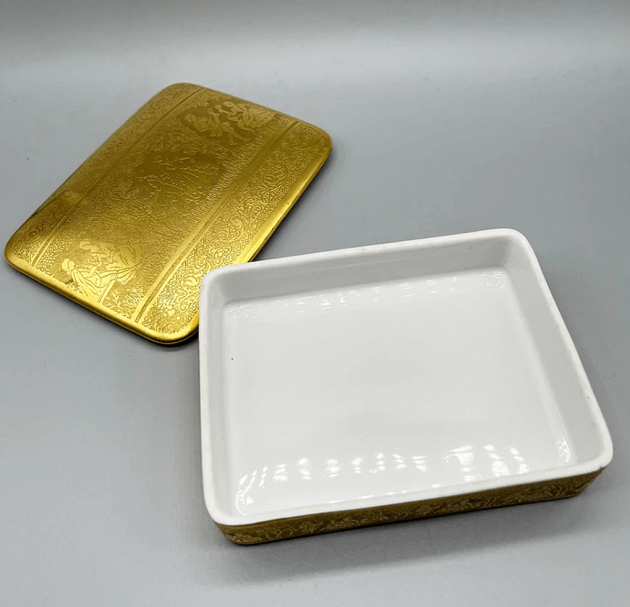 Scatola dorata in ceramica, primo '900 4