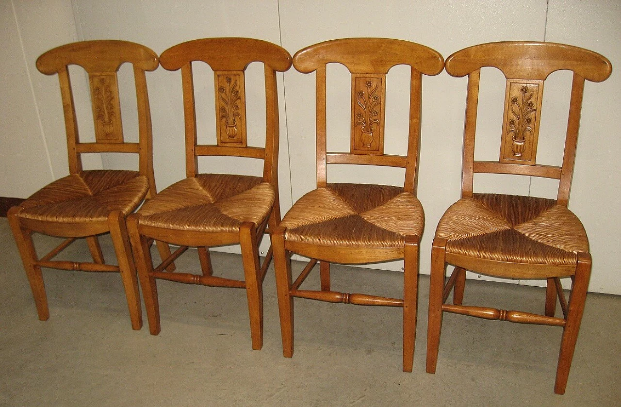 4 Honey walnut chairs with straw seats, 2000s 1