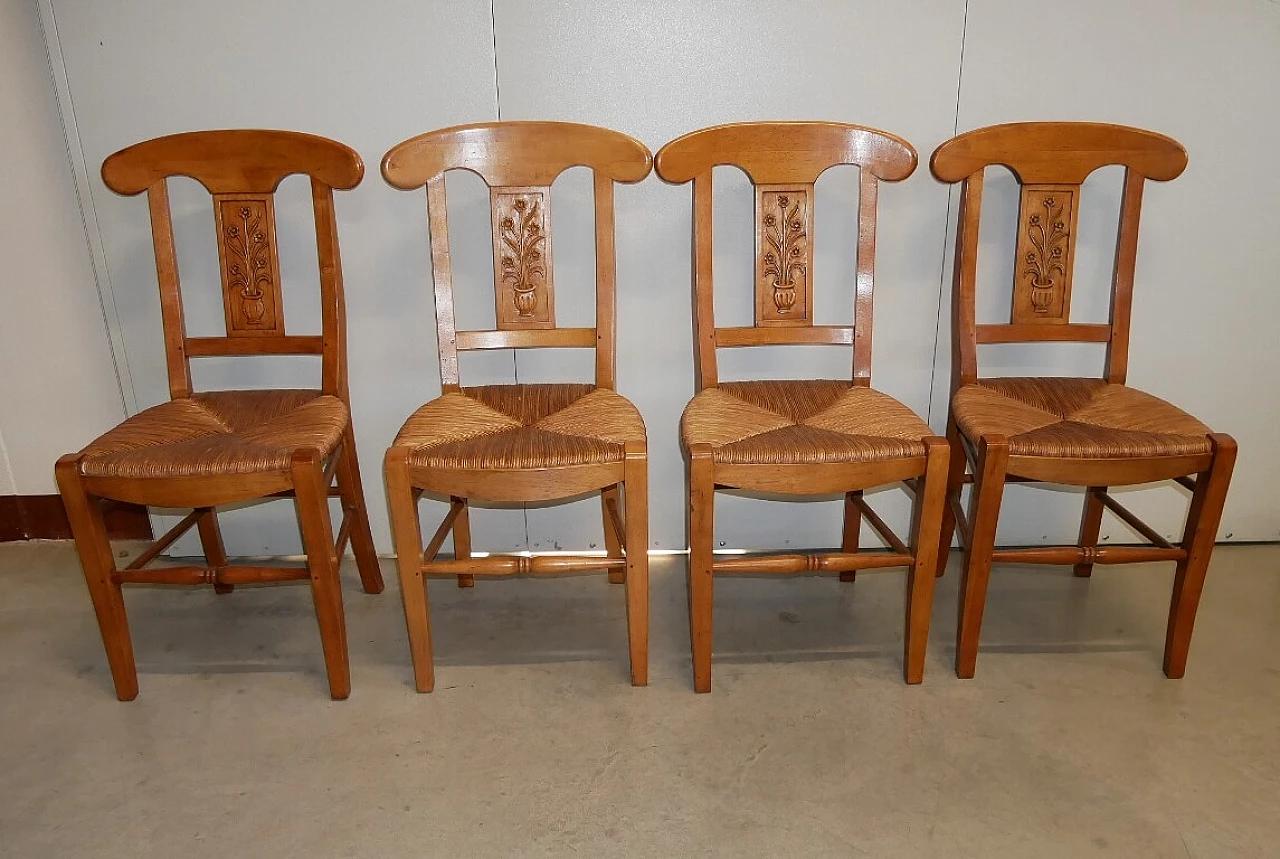 4 Honey walnut chairs with straw seats, 2000s 2