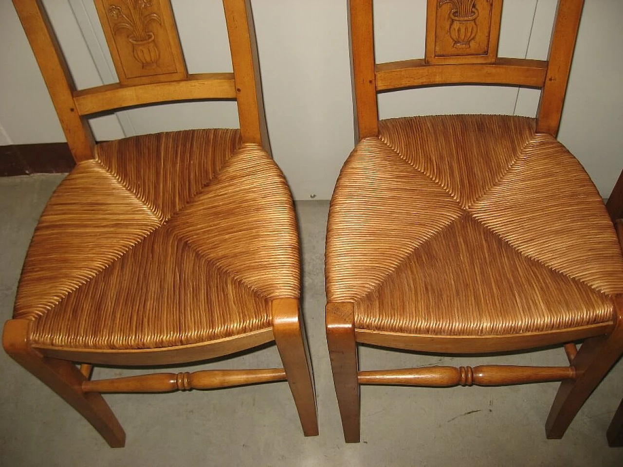 4 Honey walnut chairs with straw seats, 2000s 3