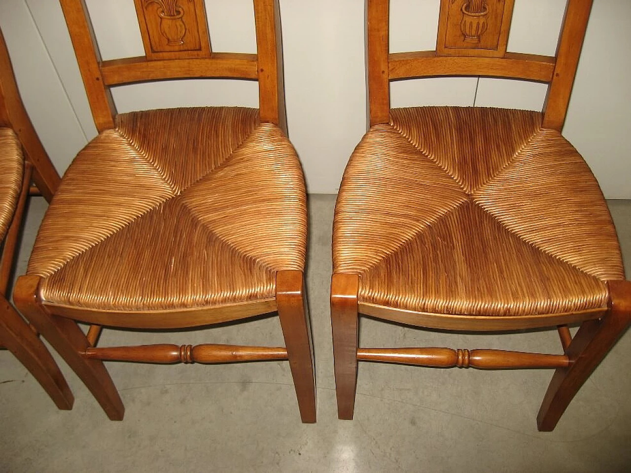 4 Honey walnut chairs with straw seats, 2000s 4
