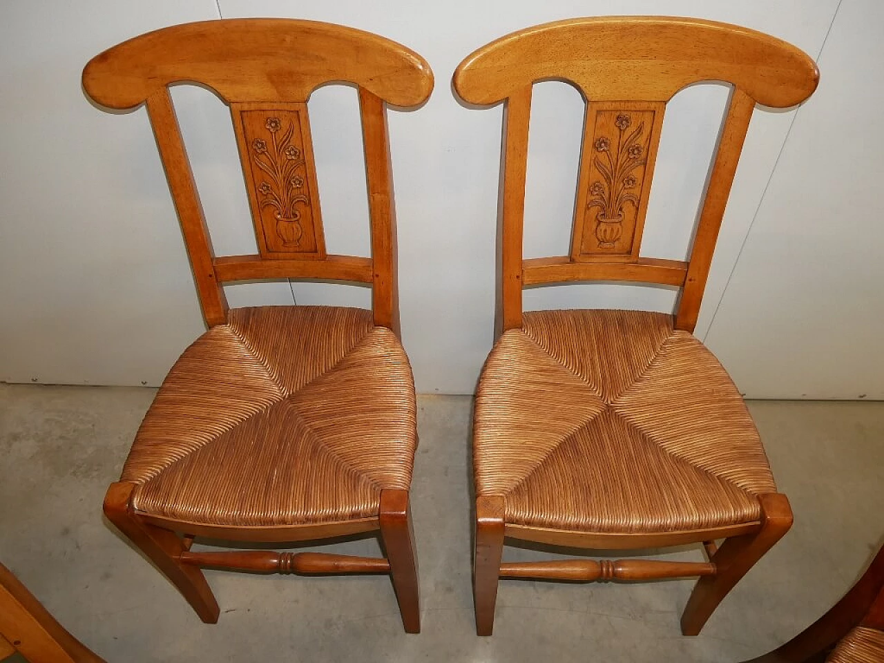4 Honey walnut chairs with straw seats, 2000s 5