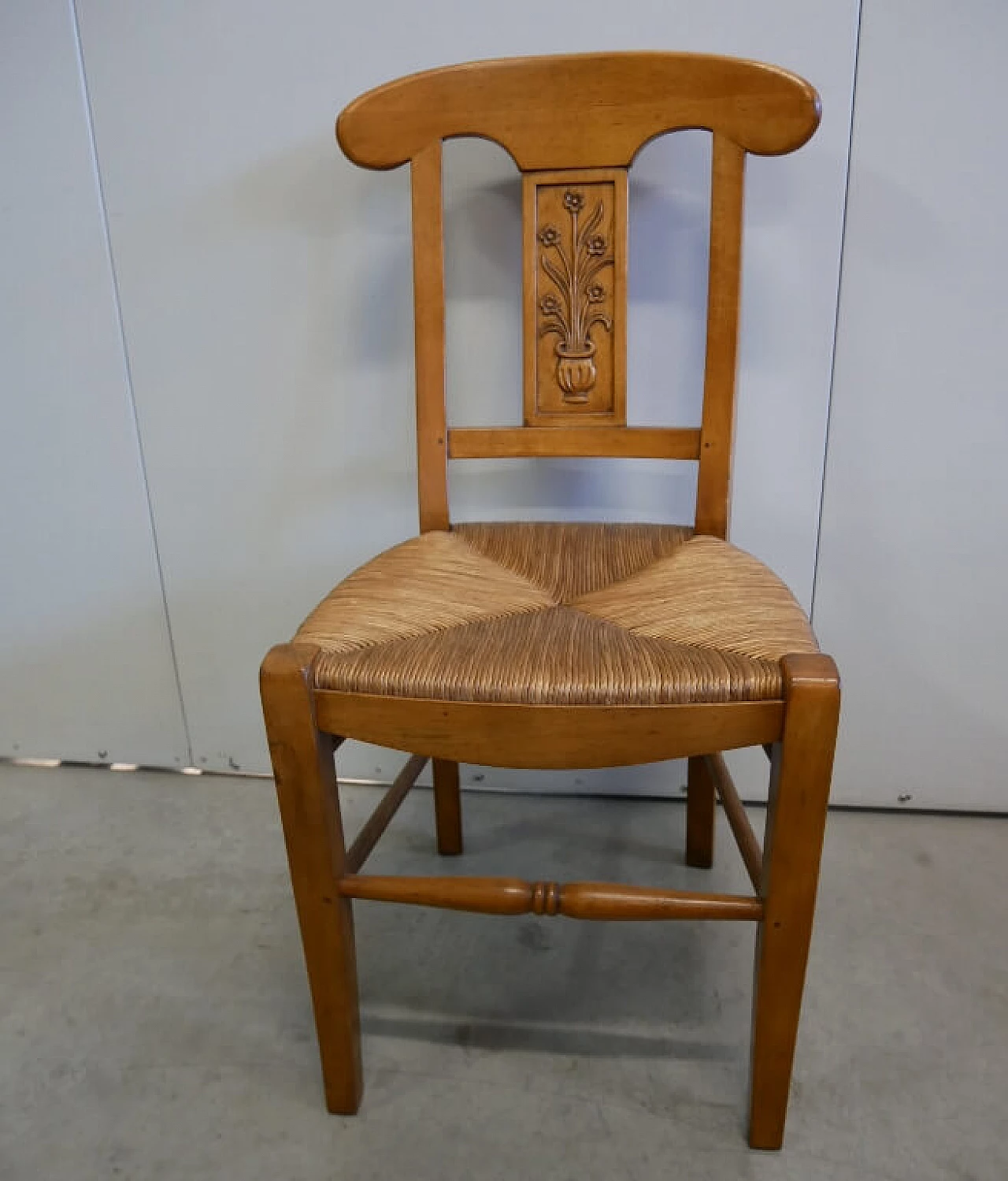 4 Honey walnut chairs with straw seats, 2000s 6