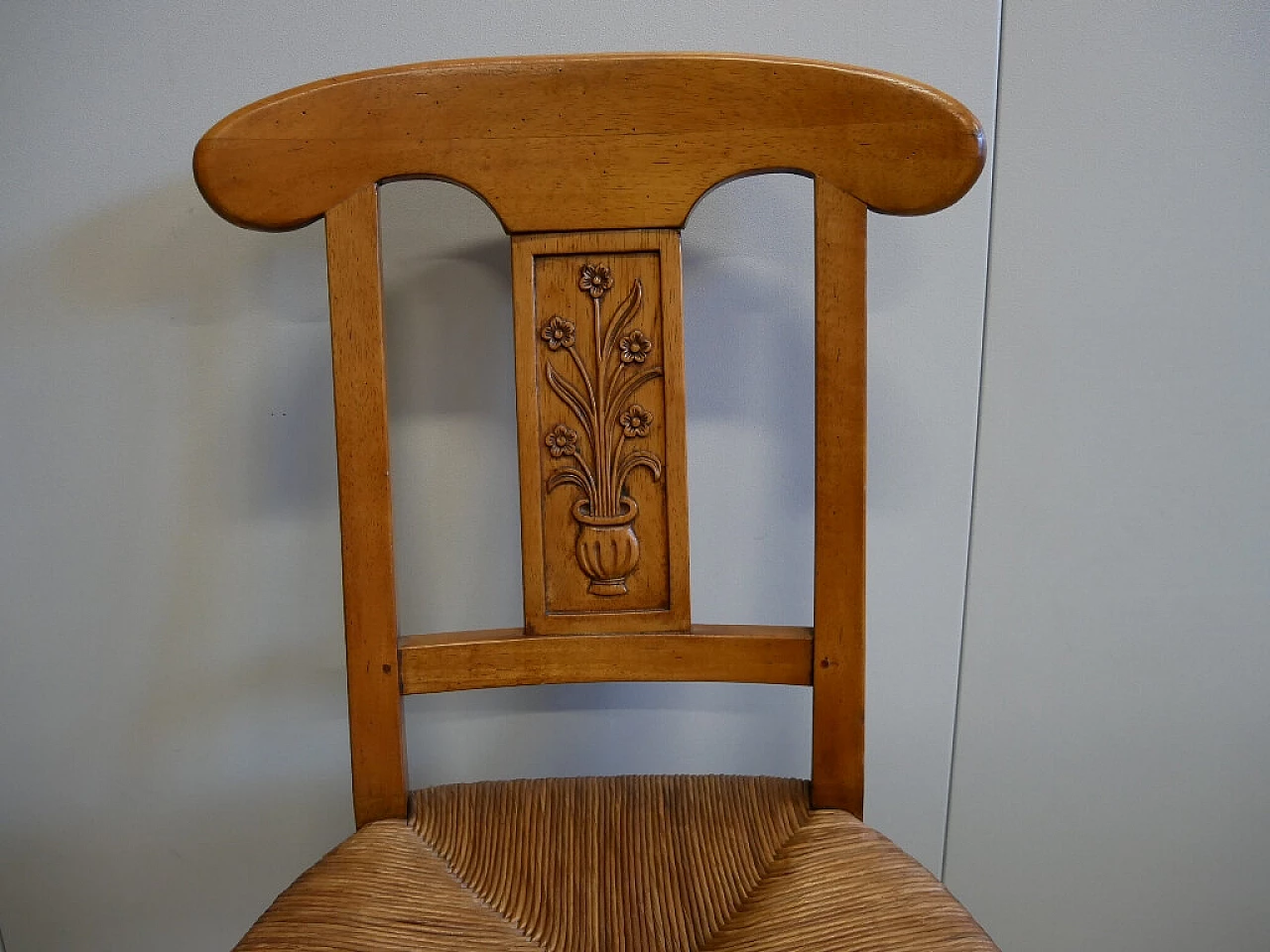 4 Honey walnut chairs with straw seats, 2000s 7