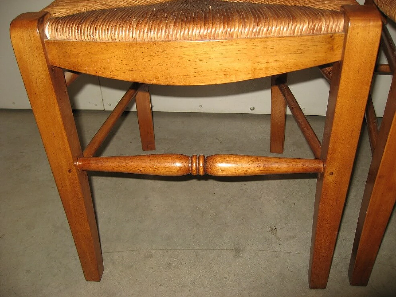 4 Honey walnut chairs with straw seats, 2000s 8