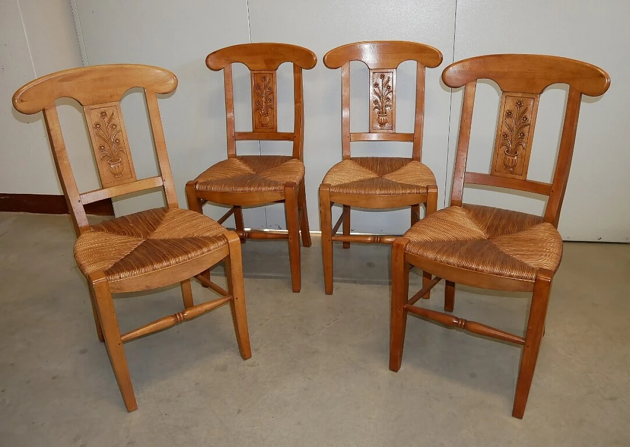 4 Honey walnut chairs with straw seats, 2000s 9