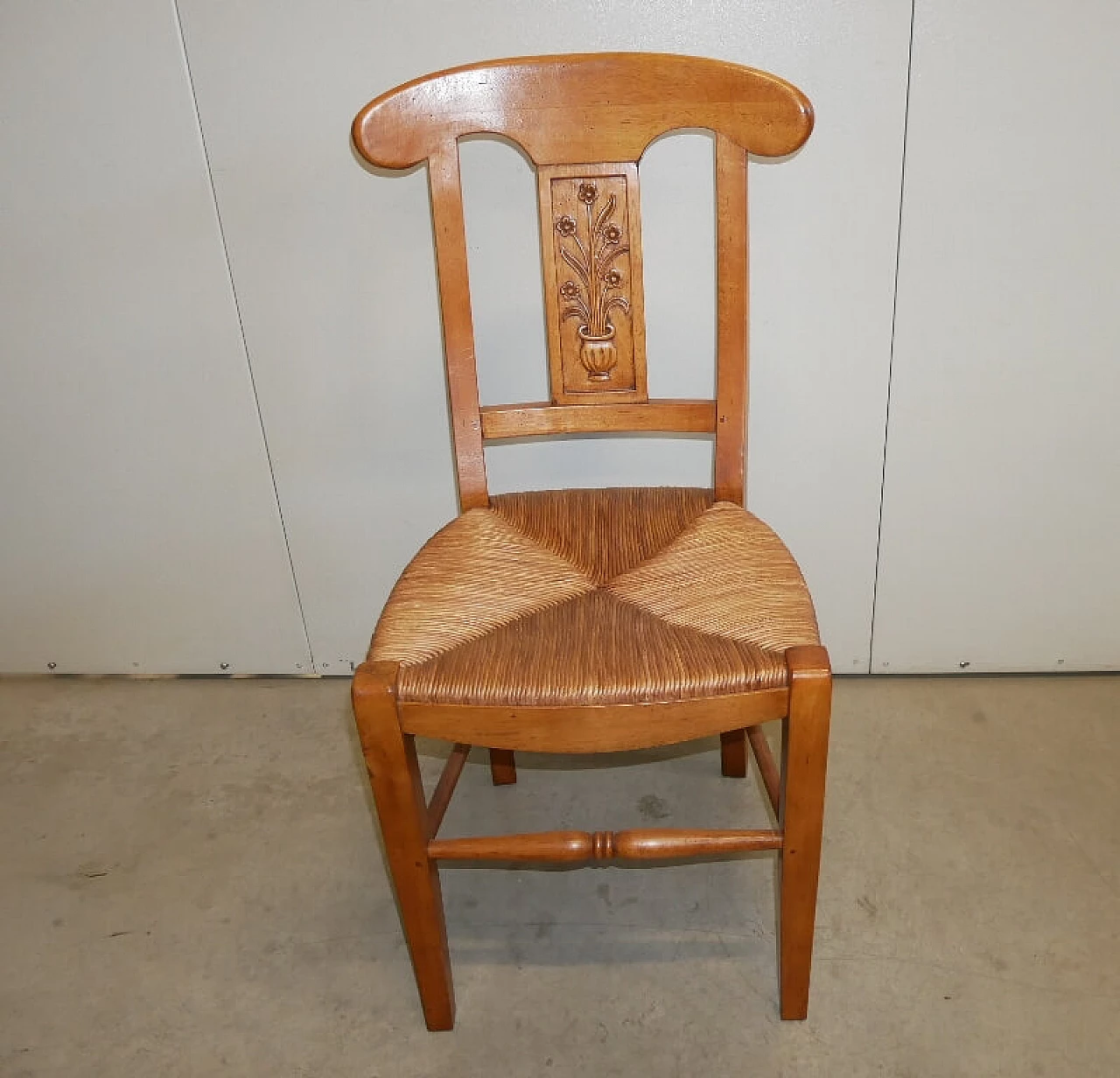 4 Honey walnut chairs with straw seats, 2000s 10