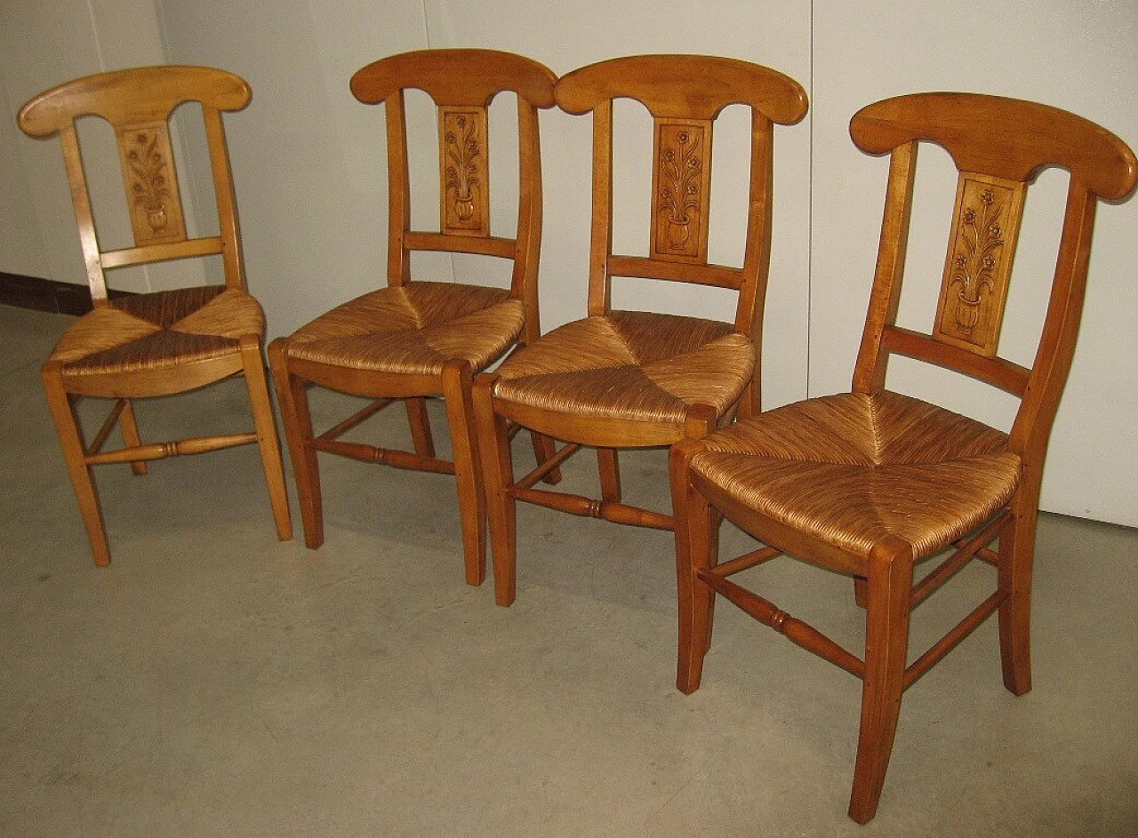 4 Honey walnut chairs with straw seats, 2000s 11