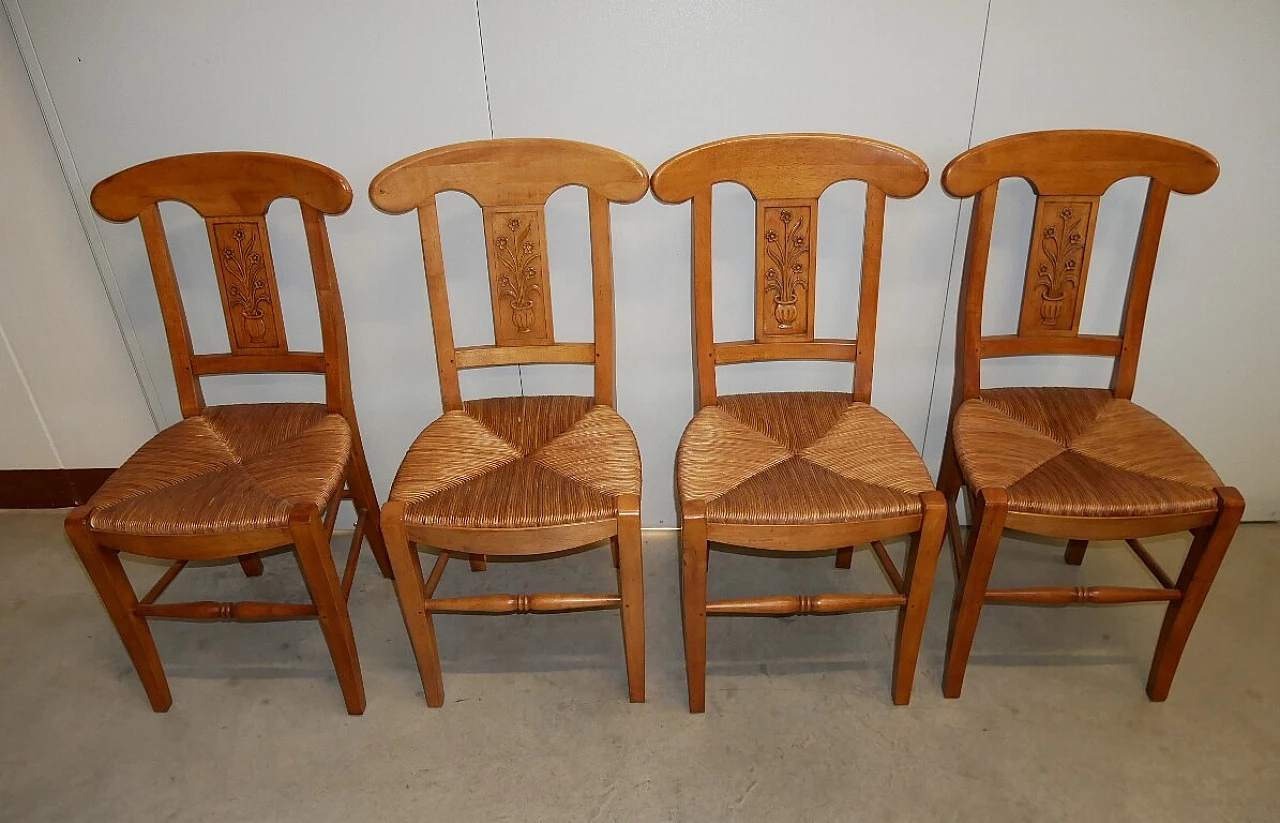 4 Honey walnut chairs with straw seats, 2000s 12