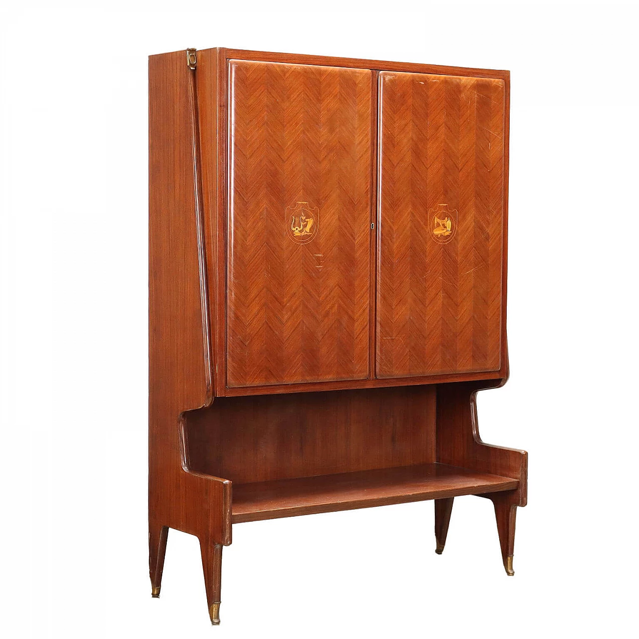 Bar Cabinet Veneered Wood Brass Maple Italy 1950s 1