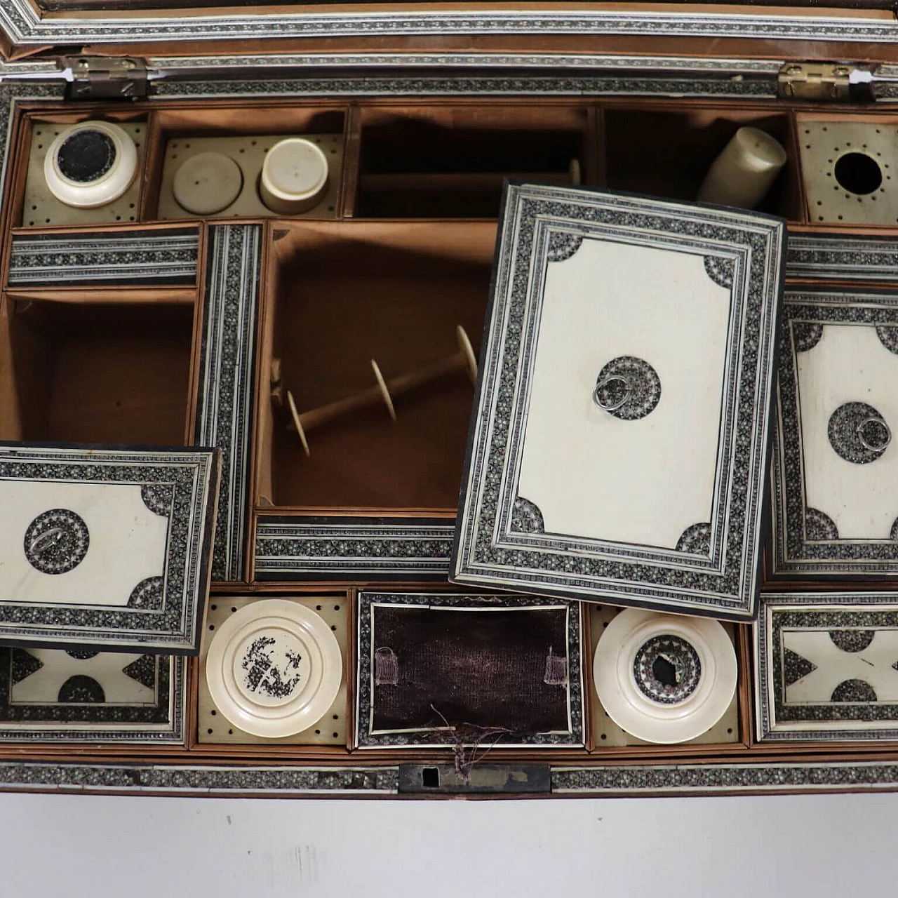 Sandalwood and bone sewing box, India, 19th century 9