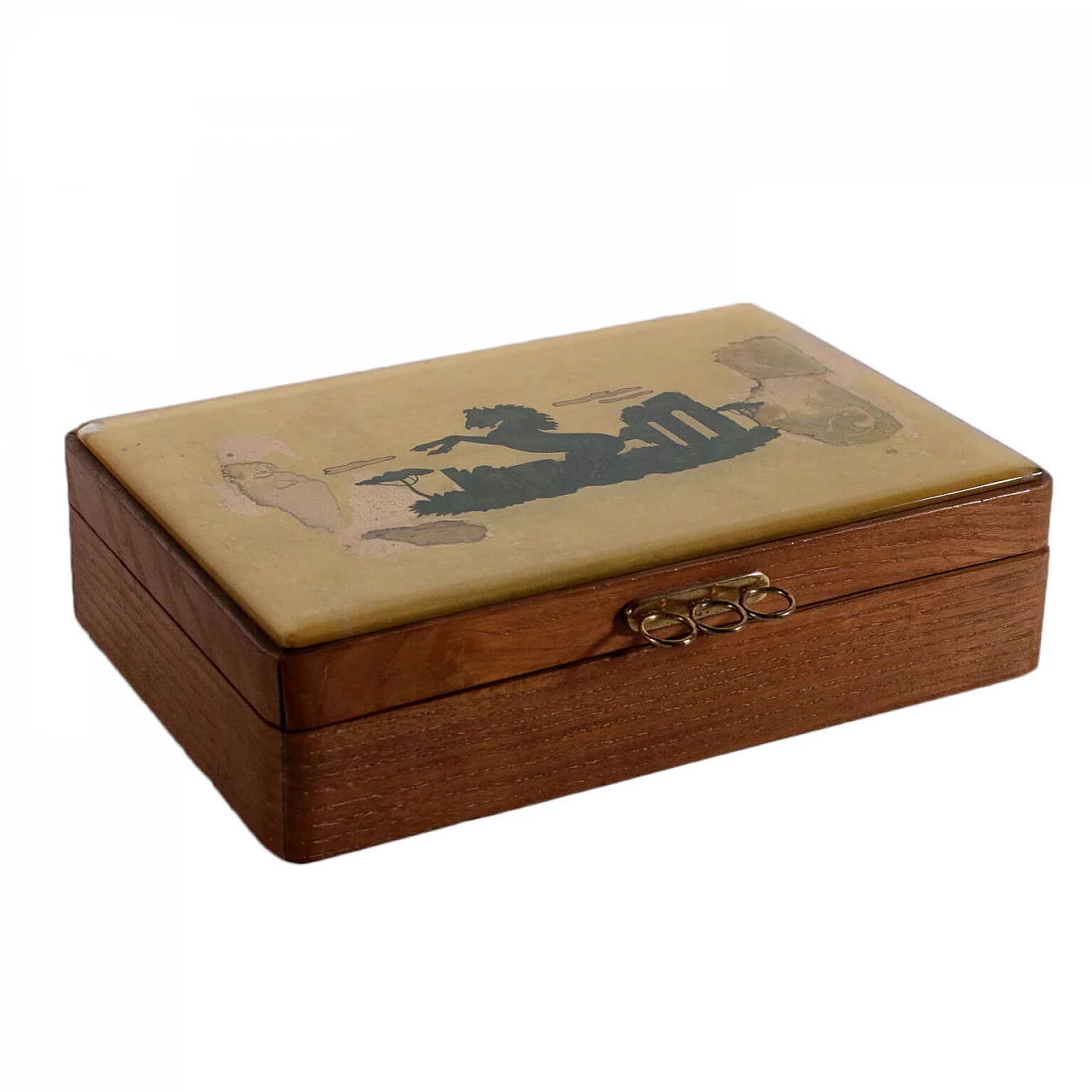Oak box with engraved lid, 1930s 1