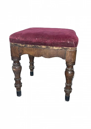Wooden pouf with red velvet seat, early 20th century