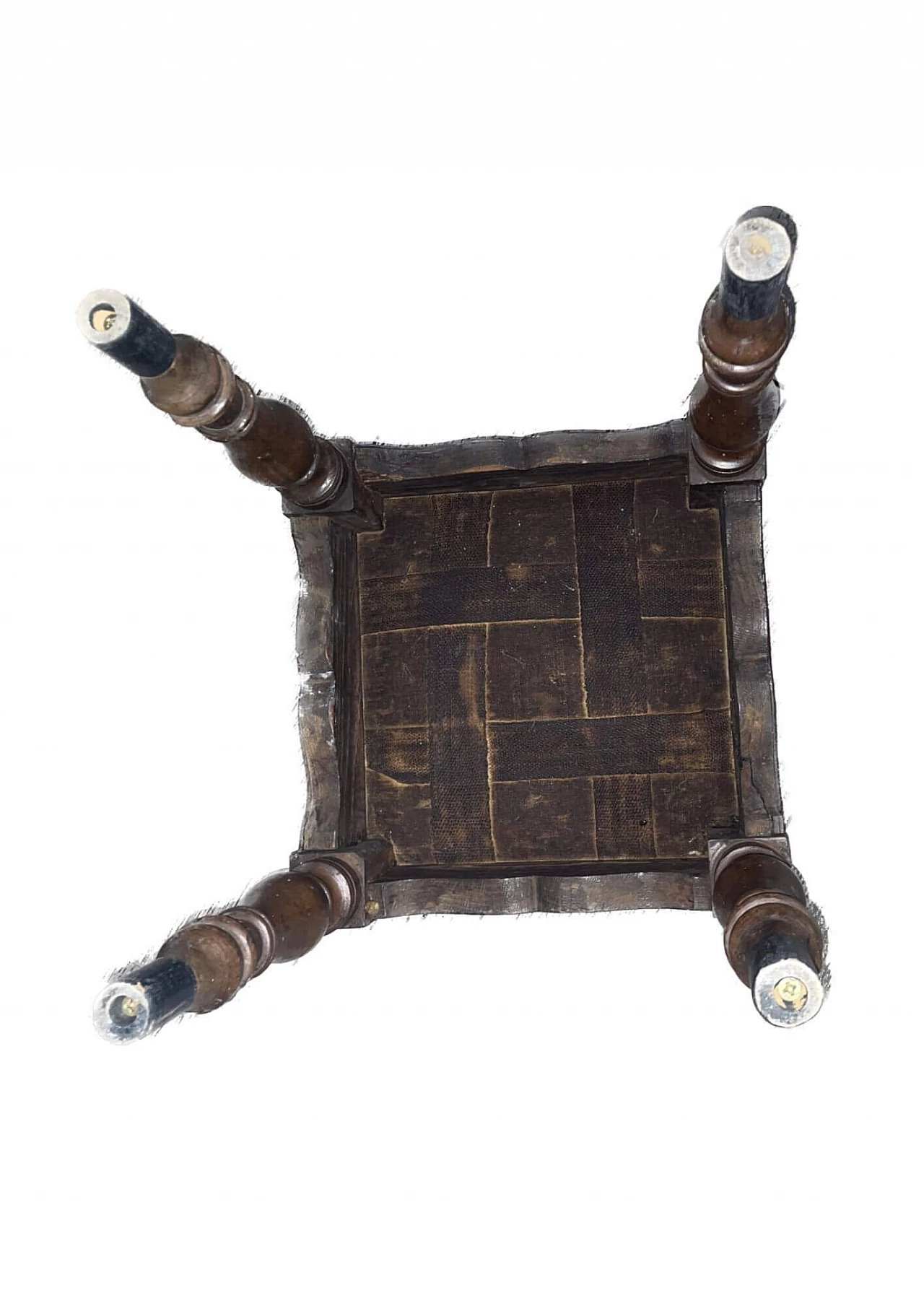 Wooden pouf with red velvet seat, early 20th century 2