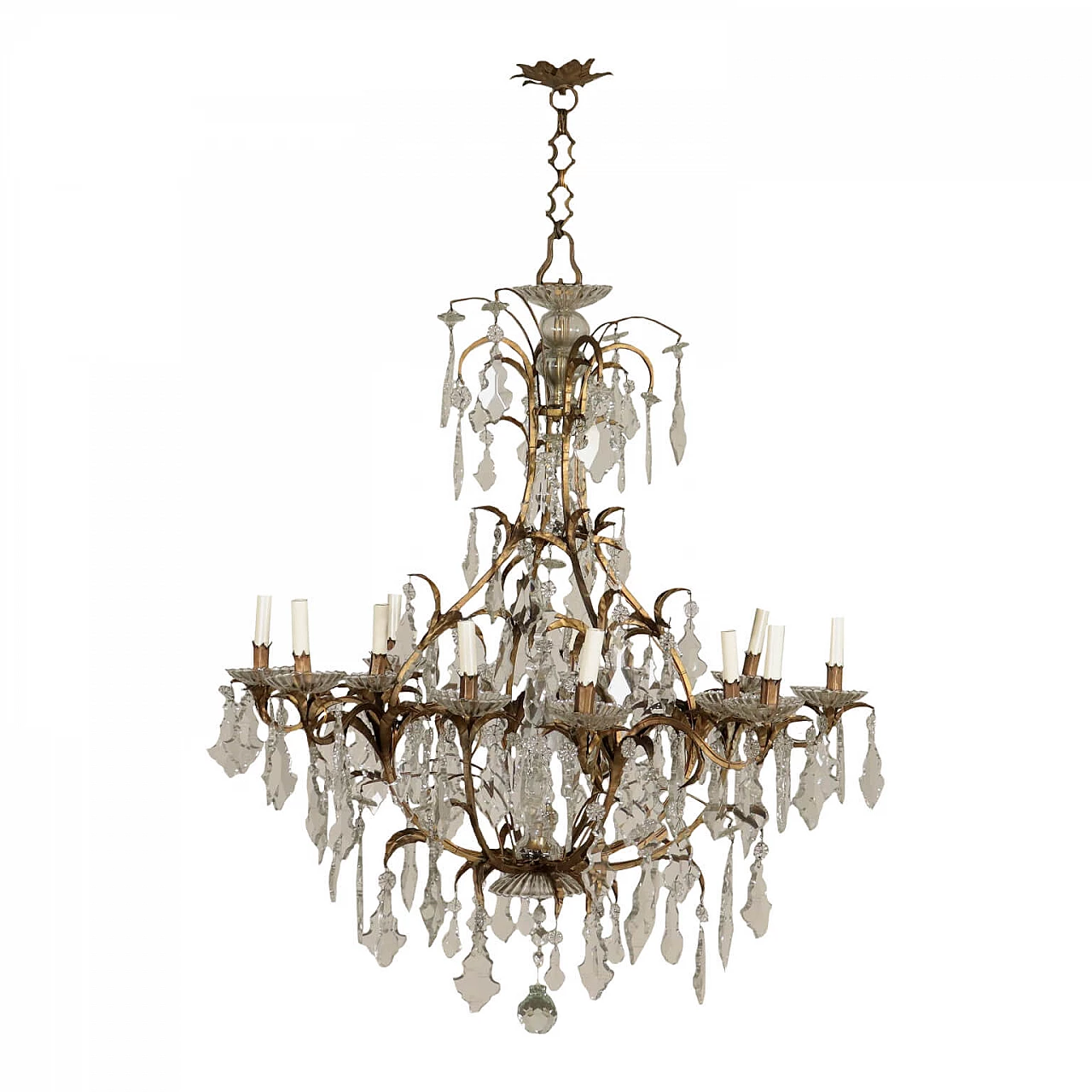 12-light iron and crystal chandelier, early 20th century 1