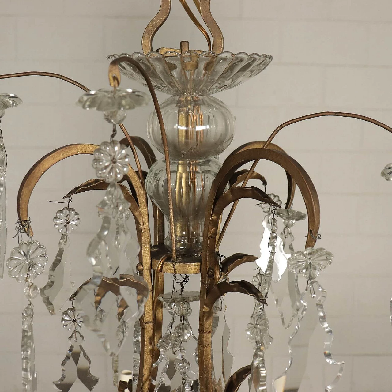 12-light iron and crystal chandelier, early 20th century 3