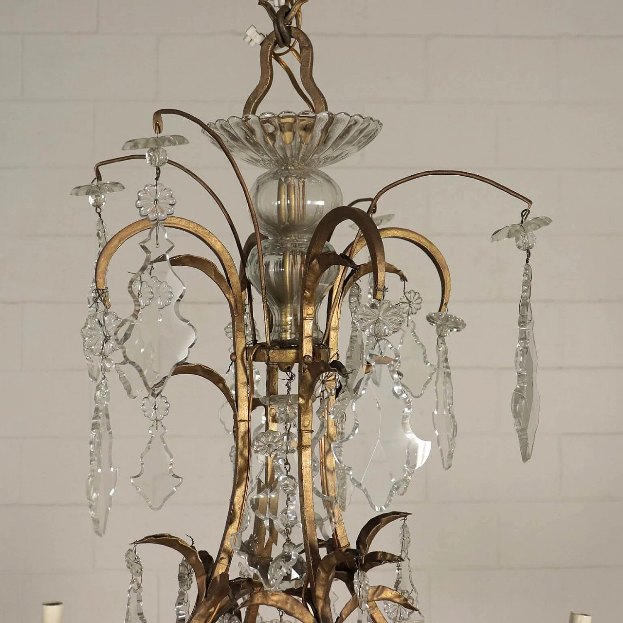 12-light iron and crystal chandelier, early 20th century 4