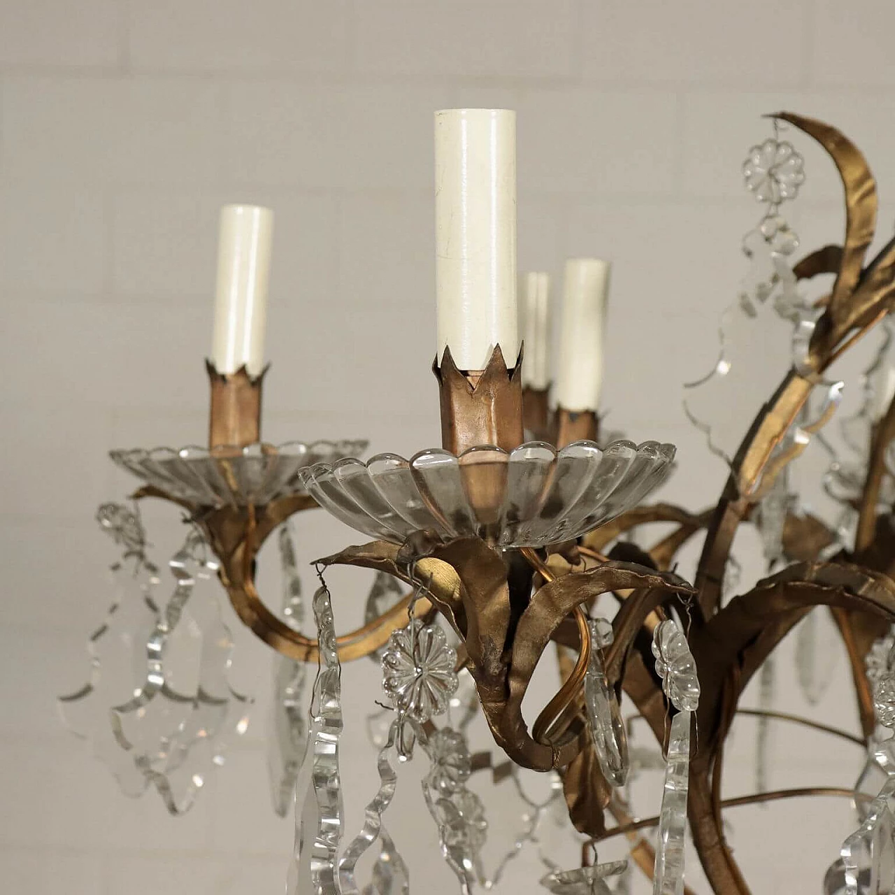 12-light iron and crystal chandelier, early 20th century 5