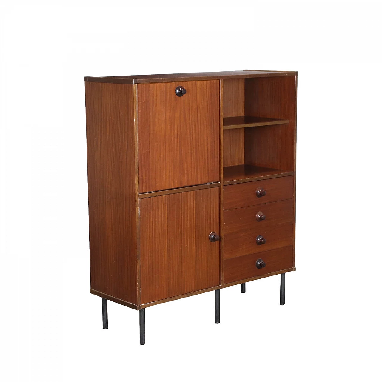 Wooden highboard with flap door and drawers, 1960s 1