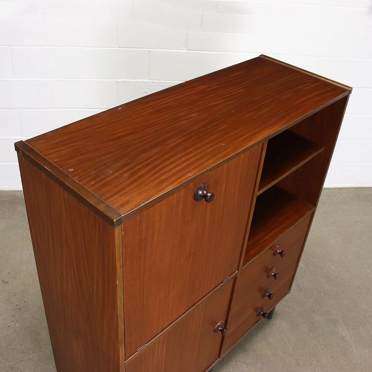 Wooden highboard with flap door and drawers, 1960s 9