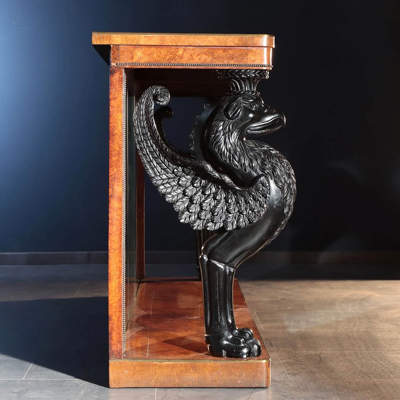 English wood console with mirror and ebonized griffins, 19th century 5